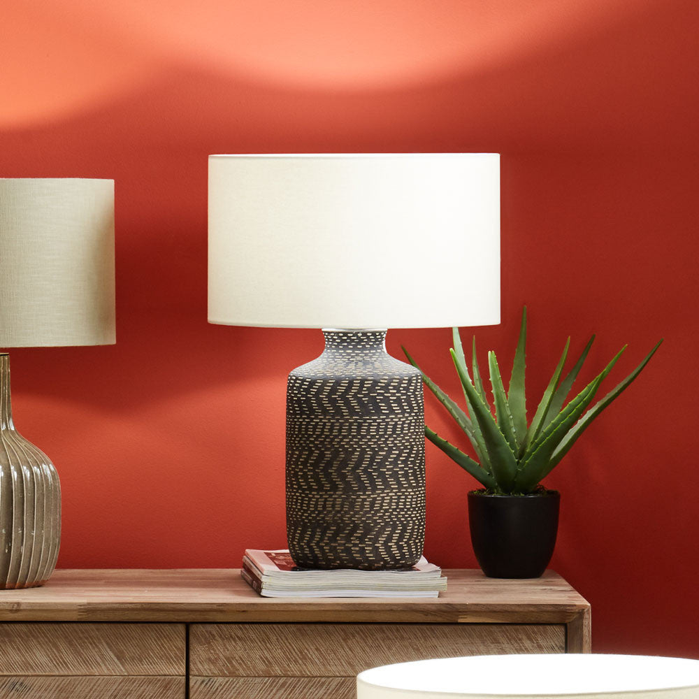 Atouk Textured Black Stoneware Table Lamp - Base Only